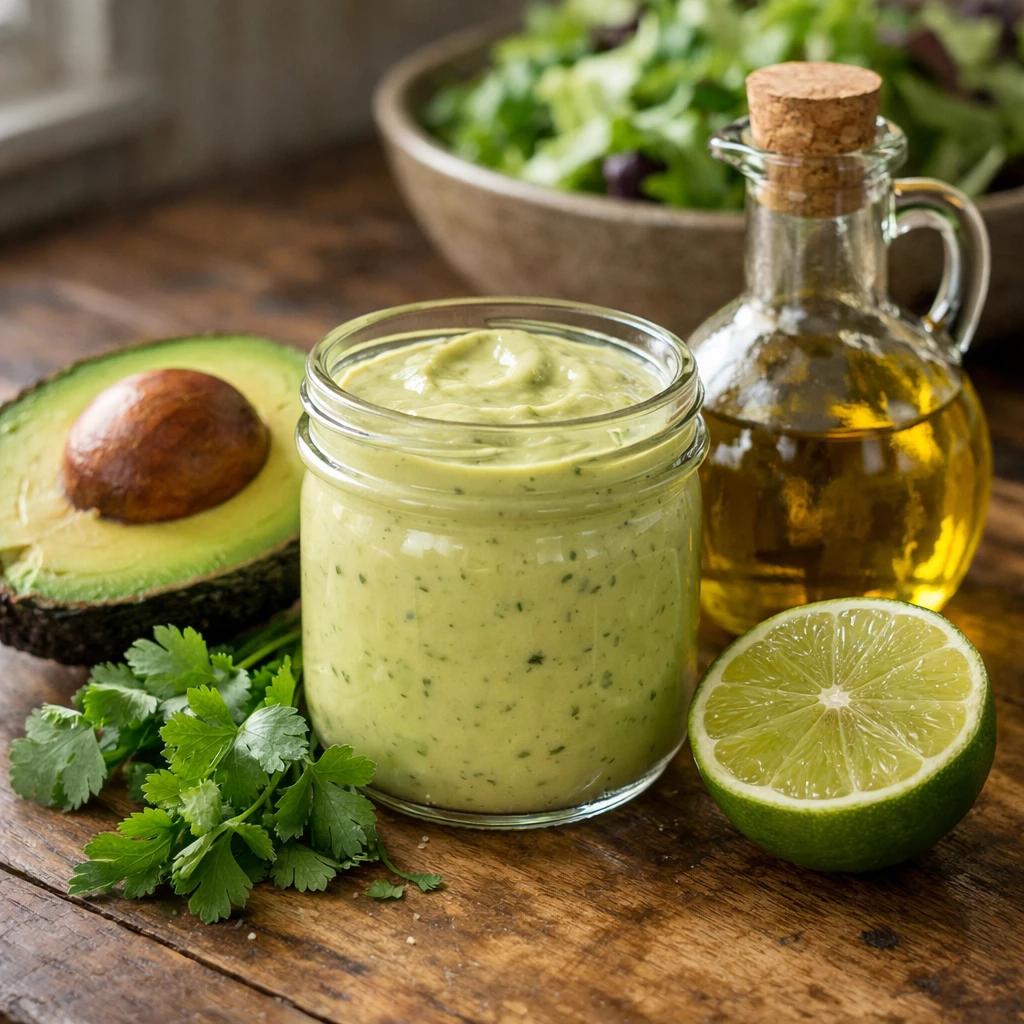 Creamy avocado dressing with lemon and herbs