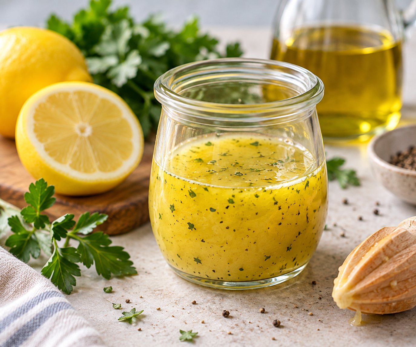 Lemon and oil dressing with fresh herbs